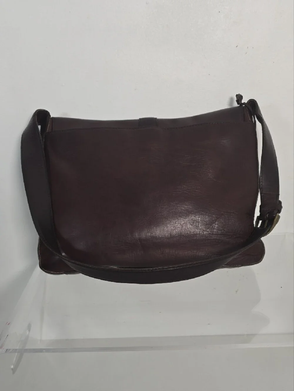 Vtg Ralph Lauren Equestrian  Leather Horse Bit Clasp Messenger Bag in Dark Brown